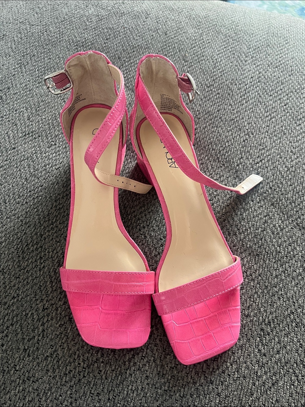 Nordstrom Pink Croc-Embossed Ankle-Strap Block Heels